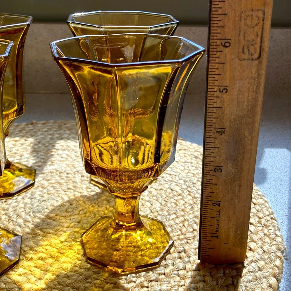 (4) Vintage Amber Octagonal Glasses by Independence